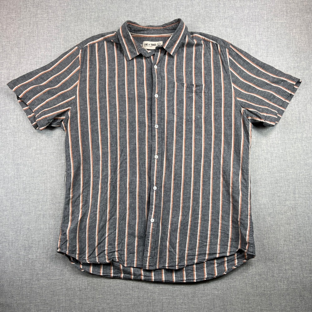 Line of Trade Linen Blend Stripe‎ Shirt Men XXL Gray Short Sleeve Casual Resort